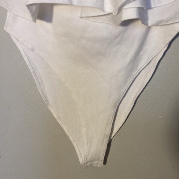 White Ruffle Off-Shoulder Bodysuit - Picture 6 of 9